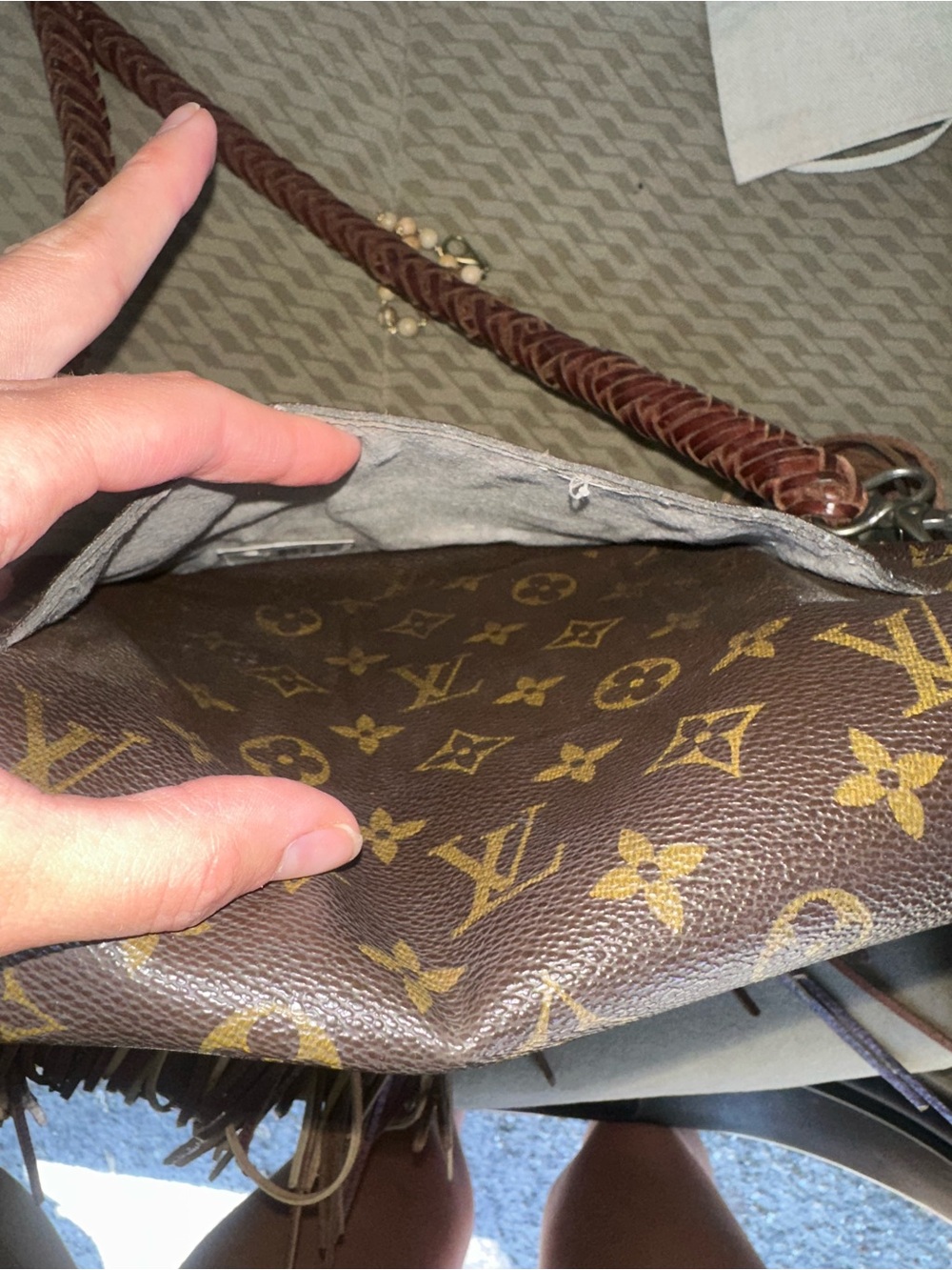 Louis Vuitton Brown Monogram Fringe Crossbody with genuine Turquoise Accent - Picture 10 of 12